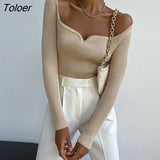 Long Sleeve Sweater Women Square Collar Long Sleeve Pull Tees Slim Office Lady 2022 Winter Autumn Clothes Top