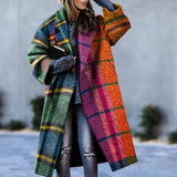 Autumn Winter Women Buttons Jacket Coat Fashion Vintage Print Turn-Down Collar Women Long Sleeve Jacket Outerwear