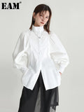 Women White Elegant Blouse New Stand Collar Long Lantern Sleeve Loose Fit Shirt Fashion Tide Spring Autumn 2023