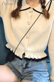 Korean Cropped Cardigan Y2K Fashion Sweaters Woman Sweater Ruffles Black White Cute Tops Fall 2023 Women