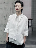 Women White Asymmetrical Big Size Blouse New Lapel Long Sleeve Loose Fit Shirt Fashion Tide Spring Autumn 2023