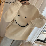 Knitted Warm Sweaters For Women Sweater Oversize Autumn Winter Sweet Clothes Smile Print Pullovers Loose Oversized