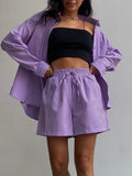 Casual Shorts Tracksuit Long Sleeve Womens Shirts And Hot Waist Shorts Two Pieces Suits Ladies Outfits Summer