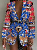 Sexy Print Colorblock Blazers For Women Notched Collar Long Sleeve Straight Jackets Female Autumn Clothing 2023