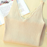 Tops Women Lace V-neck Solid Knitted Leisure Sexy Camisoles Womens Basic Camis All-match Students Slim Korean Style