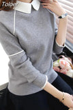 2023 New Doll Collar Sweater Women Contrast Color Patchwork Pullover Long Sleeve Fashion Bottoming Sweaters Jumper