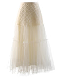 Solid Patchwork Sheer Mesh Skirt For Women High Waist Elegant Midi Skirts Female Clothing Summer Fashion New