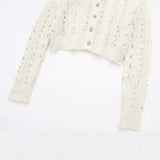 Spring Style Beaded Diamond Lapel Knitted Sweater Short Coat 4331141-Outfit