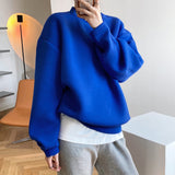 Button Detailed Space Cotton Sweatshirt Blue Gray White Women's Spring Autumn Thin Design Loose Lazy Women