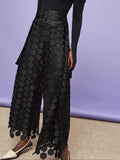 Toloer Temperament Round Piece Design Sense Tassel Hollow Out Embroidery High Waist Wide Leg Pants Spring 2024 New Straight Leg Pants-Outfit