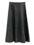 Waist Vintage PU Skirt Women Maxi Leather Skirts Womens 2022 Autumn A Line Green Faux Leather Long Skirt For Women