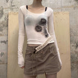 Grunge Mesh Tops Tie Dye Gothic T-shirt Korean Fashion Designer Clothes Japanese Harajuku Punk Crop Tops Y2k