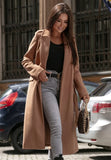 Winter Elegant Turndown Collar Long Woolen Coat with