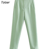 ZBZA Pant Women High Waisted Pants Women Office Beige Pants Chic Button Zip Elegant Pink Casual Woman Pants