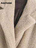 Winter 2021 Women Solid Lamb Fur Coat Long Sleeve Casual Fleece Jacket Turn Down Collar Long Teddy Coat
