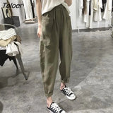 Pants Women Wide-leg Big Pockets Basic New M-3XL Solid Elastic High Waist Ladies Trendy Mujer Leisure Trousers Summer