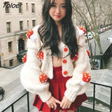 Bohemian Women Cardigan Tops three-dimensional Pattern Hand knitted Sweater V-Neck Puff Sleeve Loose Winter Sweaters