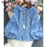 Autumn Floral Embroidery Blouses Female Boho Casual O Neck Loose Shirts Women Fashion Retro Long Sleeve Blusas Mujer