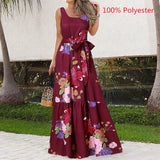 Bohemian Summer Dress Women Leopard Print Long Robe 2022 Holiday Sleeveless Tank Dresses Casual Belted Maxi Vestido