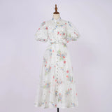 Court Style High Design Feeling Heavy Industry Nail Drill Short Sleeve Single Buckle Dress +