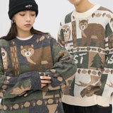 QWEEK Harajuku Women Winter Sweater Animal Print Long Sleeve Jumpers Vintage Knitted Pullover Korean 2021 Cute Couple