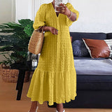 Summer Shirt Dress Women Casual Half Sleeve V Neck Button Down Pleated Long Dresses VONDA Ladies 2022 Bohemian Vestidos