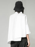 Women White Irregular Big Size Blouse New Lapel Three-quarter Sleeve Loose Fit Shirt Fashion Spring Autumn 2023