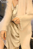 Mid-length Women's Plush Knit Long Cardigan Temperament Sweater Pearl Accessories Long Sleeve Cardigan 꼼데가르송