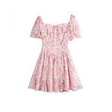 French Floral One Piece Dress Korean Elegant Casual Dresses for Women Party Puff Sleeve Beach Dress Females Summer