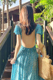 Philosophy Bohemian Printed Blue Backless Sexy Summer Floral Beach Vacation Dress Female V-neck Irregular