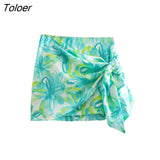 Women Tropical Floral Print Bow Tied Sarong Skirt Faldas Mujer Ladies Chic Zipper Hem Irregular Kimono Vestidos