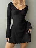 Simple Knitted Long Sleeve Mini Dress-Outfit