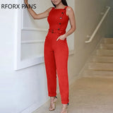 Solid Color Button Design Jumpsuit-Outfit