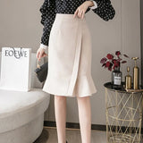Office Ladies Skirt High Waist Streetwear Work Wear Irregular Casual Vintage Knee-length Skirts Women Black 2020