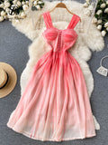 Strapless Women Beach Beading Dress Summer Slim Vacation Backless Zipper Pink Casual Ladies Fashion A Line