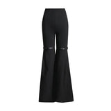 Toloer Horn Trousers 2024 Spring / Summer New High Waist Show Thin Design Sense Belt Splicing Solid Color Slim All-Match Pants-Outfit