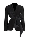 Toloer Autumn / Winter New Fashion Sexy V Collar Waist Bow Stitching Design With Waist Suit Jacket-Outfit
