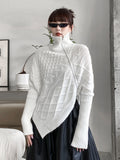Zipper Big Size Irregular Knitting Sweater Turtleneck Long Sleeve Women Pullovers New Fashion Autumn Winter 2023