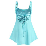 Top Women Sequined Lace Up Rings Crop Tops Summer Ladies Casual Sleeveless Shirts Plus Size Women's Top