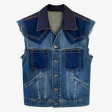 Streetwear Denim Vest For Women Lapel Sleeveless Patchwork Pockets Solid Casual Vests Female Clothing Summer