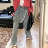 TWOTWINSTYLE Patchwork Fake Two Piece Wide Leg Pants For Women High Waist Solid Minimalist Jeans Female Korean Fashion