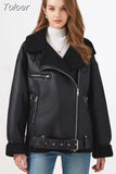 MODA 2023 Autumn Winter Women Faux Fur Brown Jacket Ladies Zipper Leather Coat Retro Loose Female Chic Thick Outwear