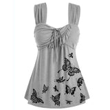 Sleeveless Top Women Fashion Vest Summer Butterfly Print Casual Sleeveless Slim Vest Solid Color Swing Cami