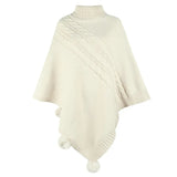 Autumn Button Poncho Women Turtleneck Sweater Winter Oversized Jumper Knitwear Holiday Vintage Cape Batwing Sleeve
