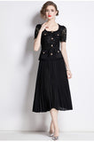 Small Scent Dress Female High-End Exquisite Temperament Lace Spliced 100 Folded Long Dress Dress Dress