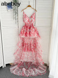 Elegant Sleeveless Sling Party Dress Sexy Deep V Backless Lady Maxi Dresses Casual Tie-Dye Print Women Beach Long