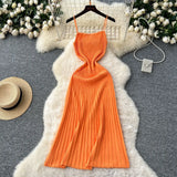 Dress Women 2025 New Gentle Wind Temperament Slings Waists Thin Vertical Knitted Dress Inside The Long