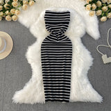 Thoracic Striped Knitted Dress Elastic Slimming Temperament High-End Ass