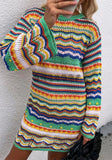 Multicolor Strip Round Neck Long Sleeve Sweater