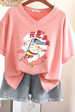 100% Cotton M-6XL T Shirt Japanese Cartoon Anime Tshirt Short Sleeve Women's Top Summer Couple V Neck Oversized T